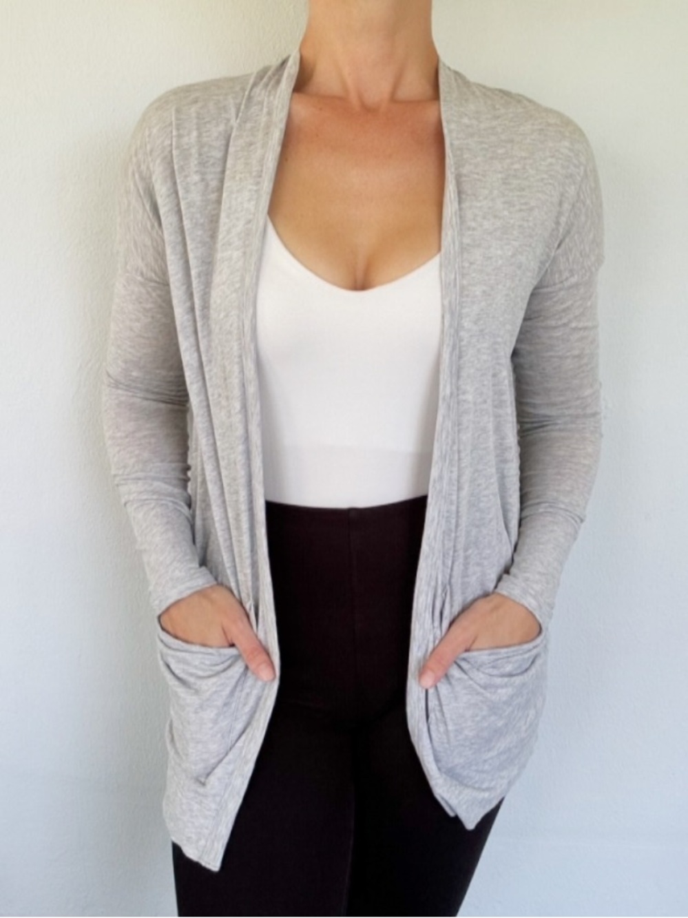 DEMYLEE light silver gray Pima cotton lightweight draped cardigan size XS